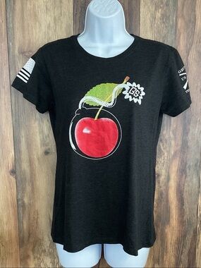 Grunt Style Black Tee with Red Cherry Graphic Youth L           407B